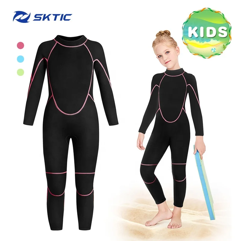 

SKTIC Factory Price Kids Wetsuit for Boys Girls 3mm Neoprene Long Sleeve Child Full Wet Suit for Swimming Surfing Snorkeling, Black pink