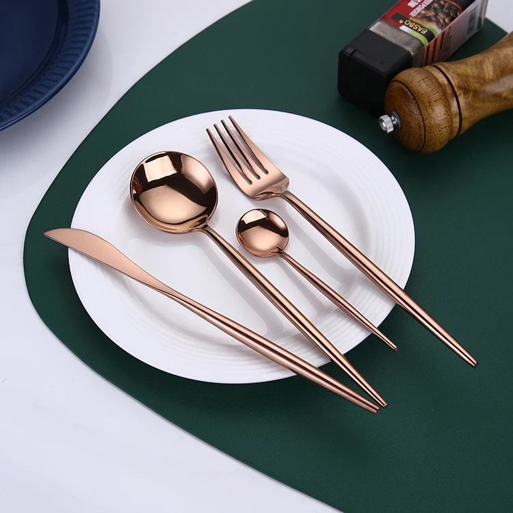 

Mirror Stainless Steel Flatware Rose Gold Spoon Fork Royal Wedding Cutlery Set