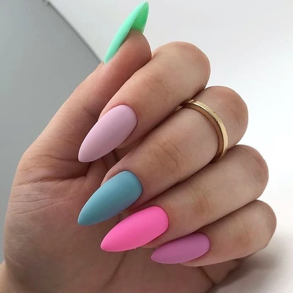 

Ladies Colorful 24pcs box Full Cover Solid Matte Square Fingernails With Tape False Artificial Nails Tips Press On Nails