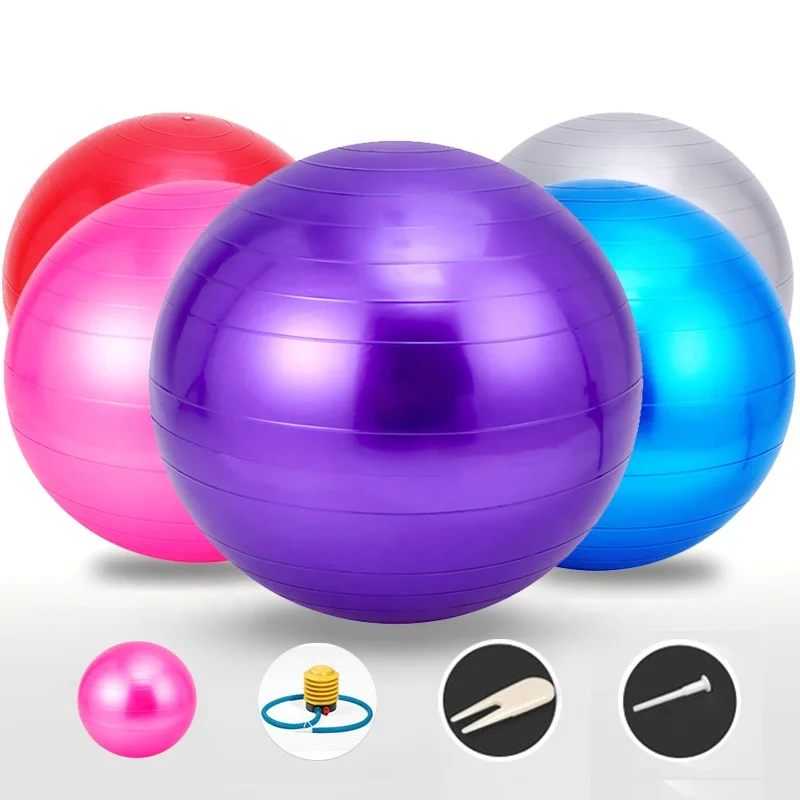 

2021 Amazon Yoga ball anti burst pvc custom gym sports exercise fitness 25cm 55cm 65cm 75cm 95cm 120cm massage yoga ball set, Red, silver, blue, purple,etc