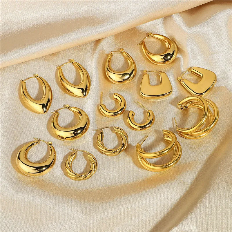 

Hongtong Hot Sale 18k Gold Huggie Chunky Hoop Earrings Small Big Circle Earring Hoops Crossaint Earring, Picture shows