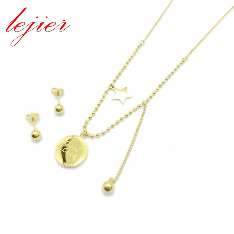 

Lejier gold stainless steel circular letters indicate good luck charms star necklace