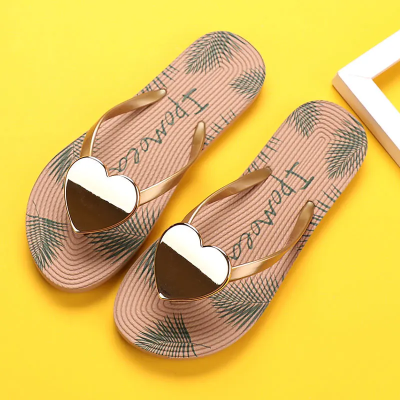 

Popular Women Slide Sandal With Love Decoration Ladies Slipper Printed Flat Slides Flip Flop For Girl, Customized color