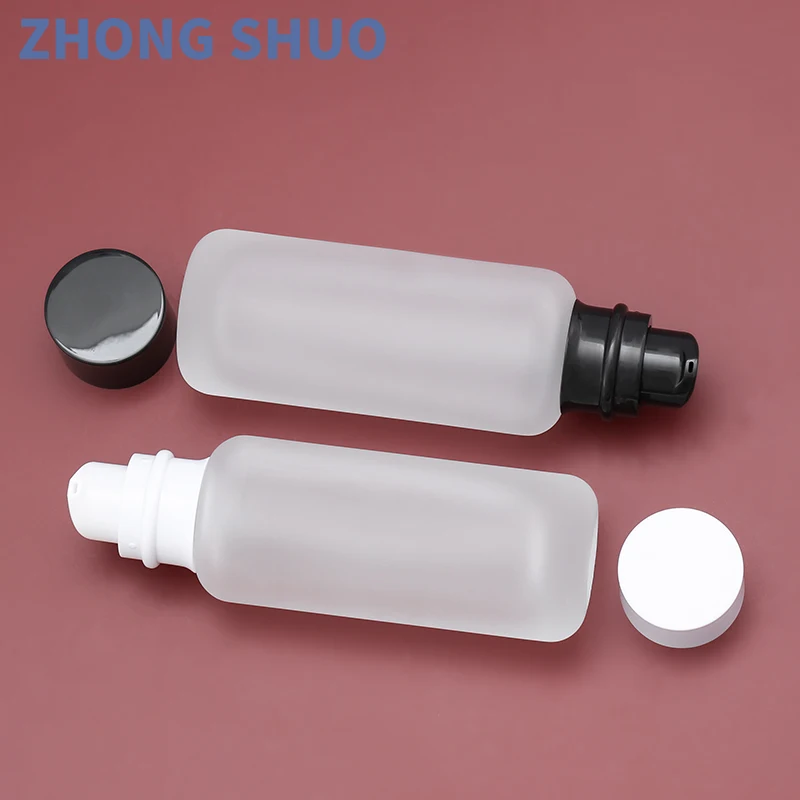 

glass bottle manufacturers Cosmetic 50ml 110ml frosted glass pump bottle white/black pump head glass bottle