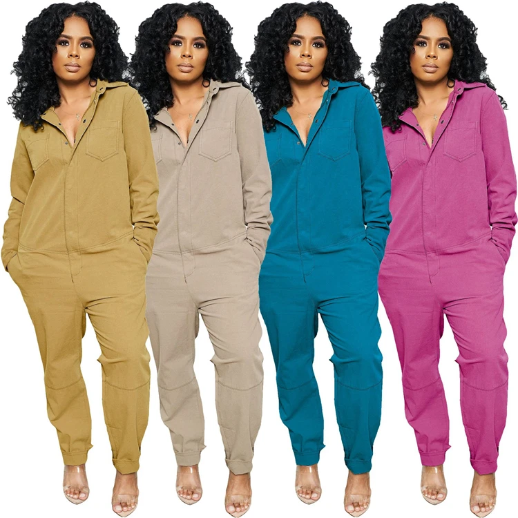 

A110-casual long sleeve one piece cargo jumpsuits fall women clothing, Picture shown