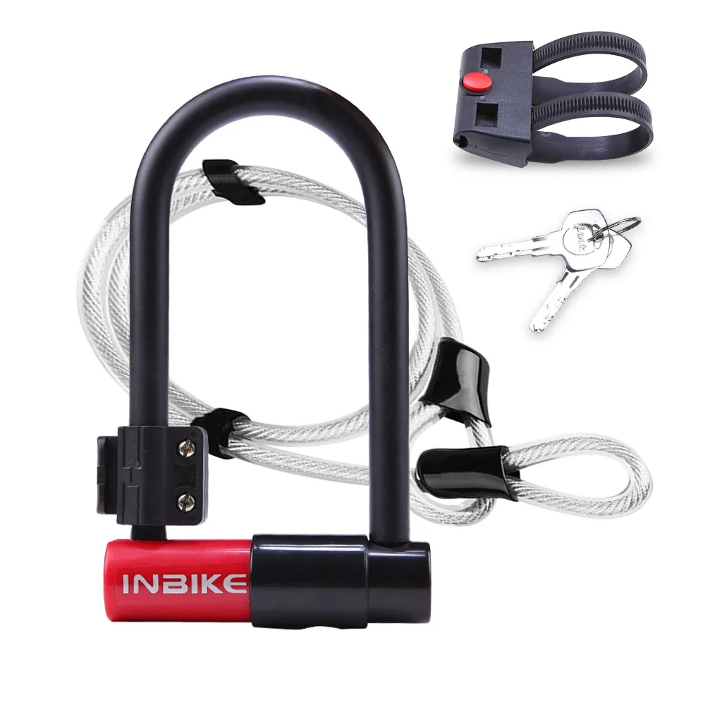 

INBIKE High Quality New Design Keys Cables Bike U lock With Cable, Bicycle Lock, Yellow/ red