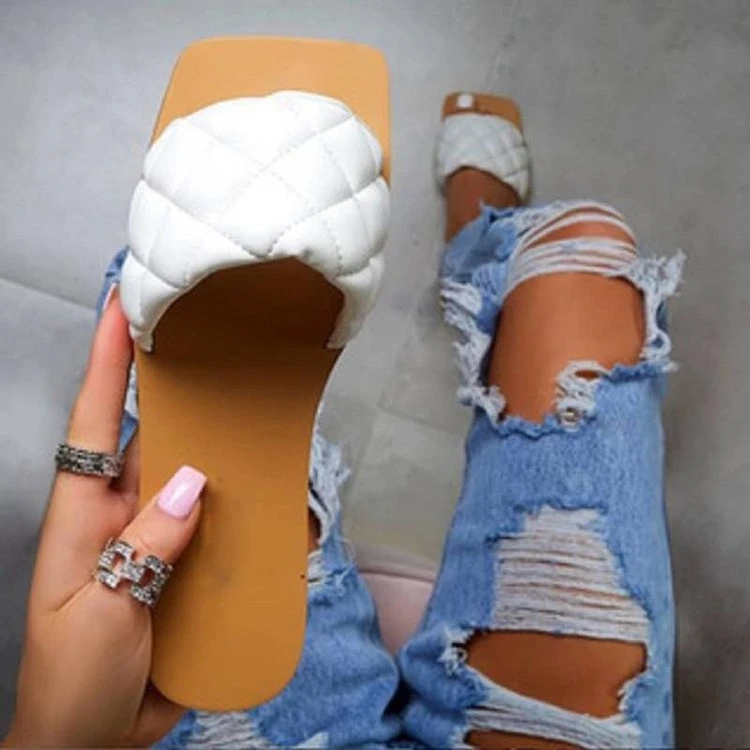 

Trending 2021 Summer Slide Slippers Ladies Beach Shoes White Square Toe Sandals For Women, As pictures or customized color