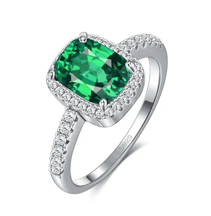 

WIIPU Silver Rings Emerald Gemstone Cubic Zirconia Rings For Women Wedding Party Ring 925 Sterling Silver Jewelry