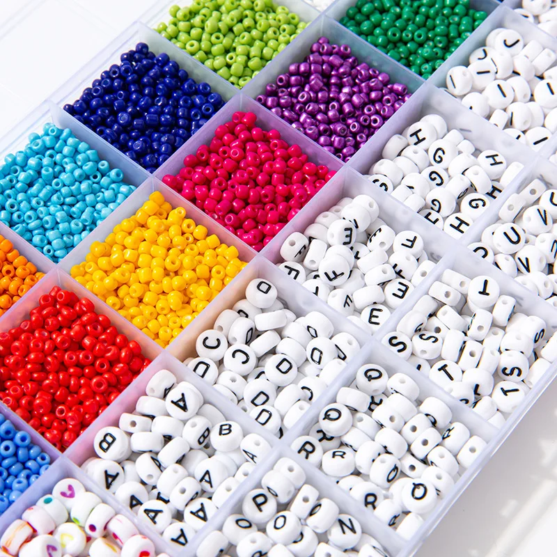 

wholesale 28 grid DIY 3mm Glass Seed Beads kit bear brace set DIY Kit Acrylic beads czech glass seed beads DIY accessories set