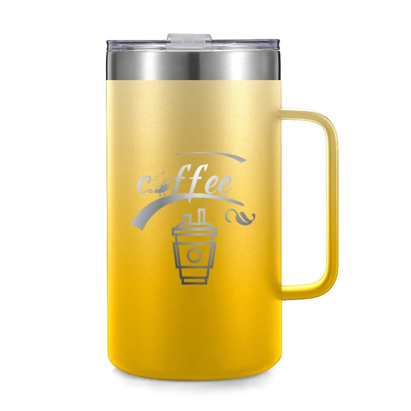 

14oz Custom Double Wall Coffee Mug Vacuum Insulated Tumbler Stainless Steel Travel Mug Cup With Handle BPA Free Lid, Customized color