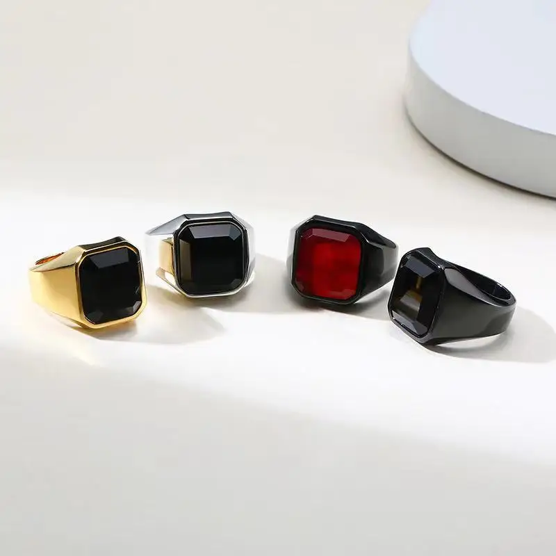 

Jewelry black stone rings men gems stainless steel rings design with gems for men, Silver,black