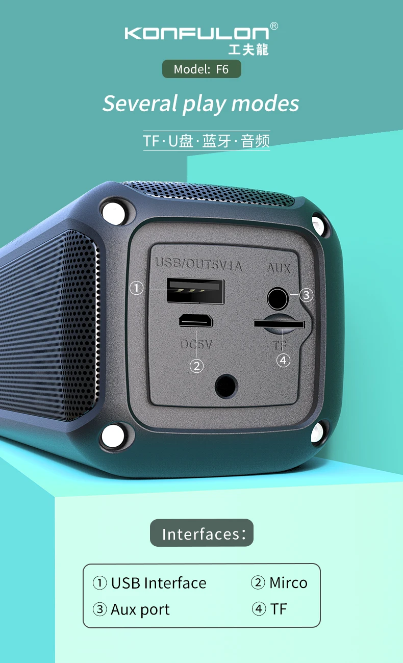 Konfulon 2020 Outdoor Wireless Speaker Super Bass Speaker Waterproof Bluetooth Speaker For Mobile Cellphones - ANKUX.COM