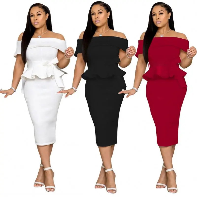 

2021 Sexy Womens casual dresses Elegant Pencil Off Shoulder Party Bodycon Midi Pencil Women Dress, Photo color