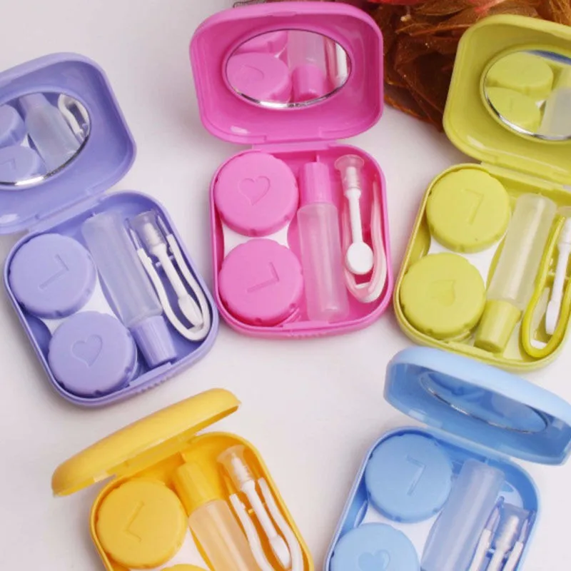 

Travel Accessories Easy Carry Mirror Container Holder Mini Square Plastic Contact Lens Case, Blue, green, black,pink