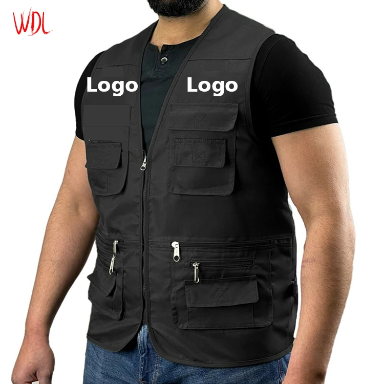 Custom logo Fishing Waistcoats Multi Pocket Outdoor Vest 100% Cotton Adults Hunting Hiking Jacket Men Vest Top