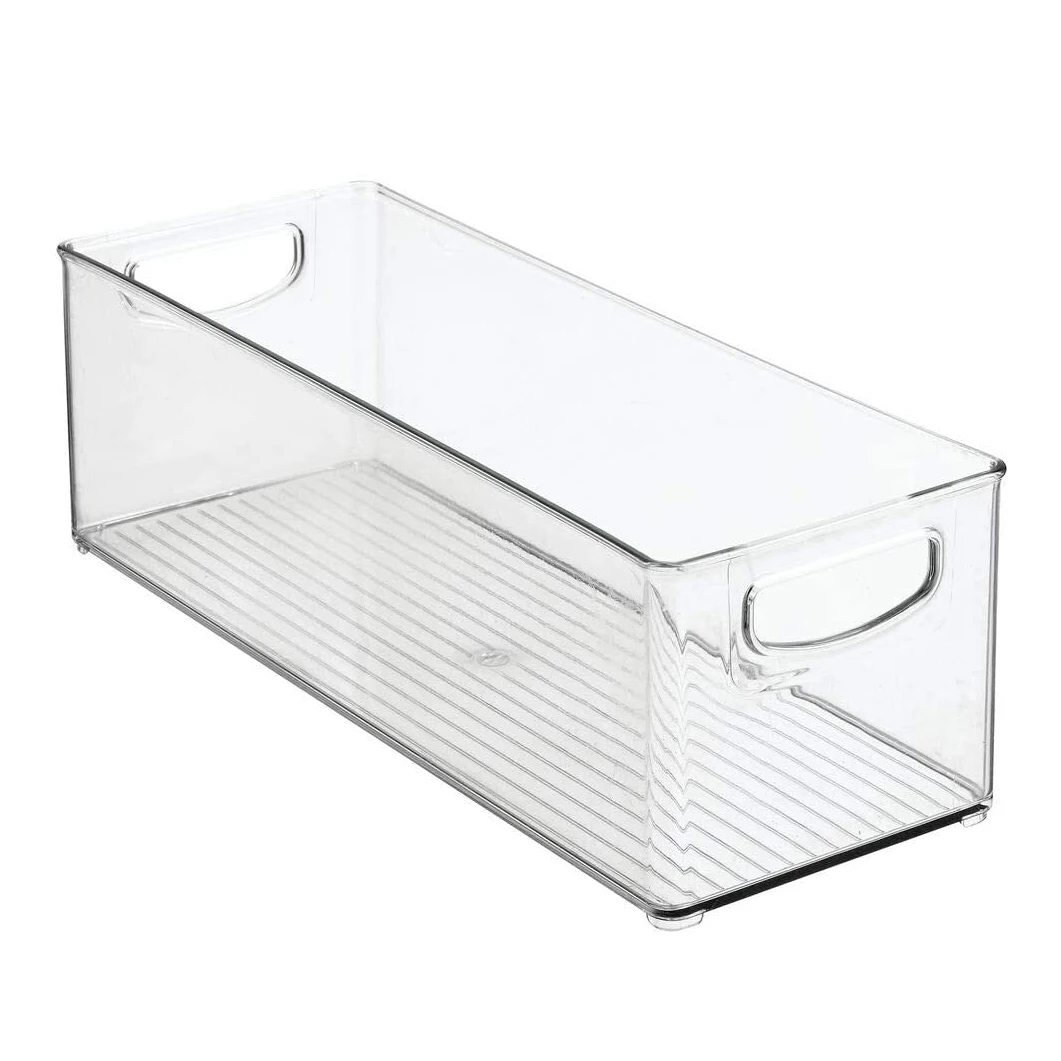 

5.75" Wide Clear Plastic Kitchen Pantry Cabinet Refrigerator Freezer Food Storage Organizing Bin Basket with Handles, Transparent
