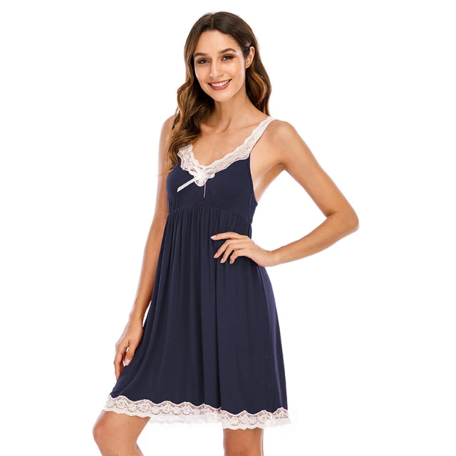 

Women's sexy sleeveless nightgown lace nightgown full-slip doll casual dress, 3 colors