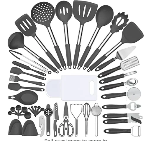 

43 Pieces Silicone Utensil Set Cooking Tools Kitchen Cooking Sets with Stainless Steel Handle Head, Black