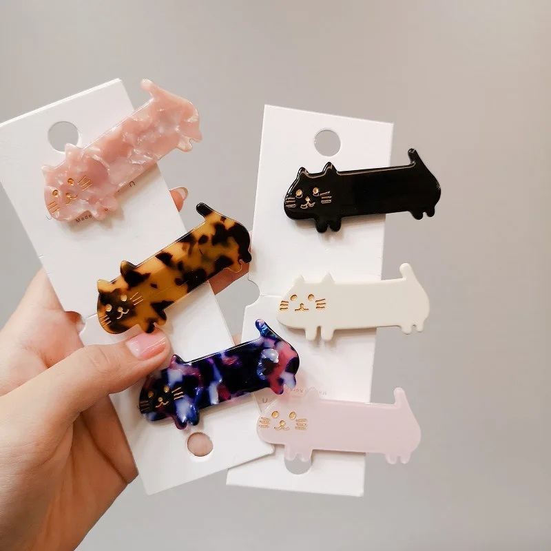 

OUYE Acetate plate Japanese cute stupid short-legged colorful cat side clip duckbill clip hairpin hair accessories for women