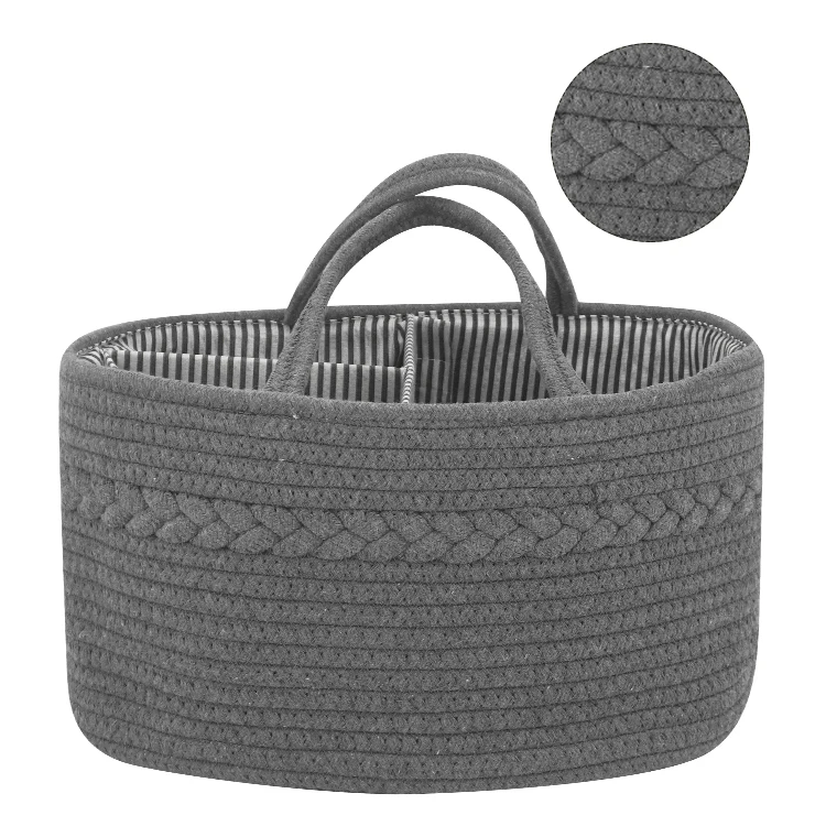

High Quanlity Multifunction Baby Diaper Caddy Cotton Rope Nursery Bag, Gray or customized