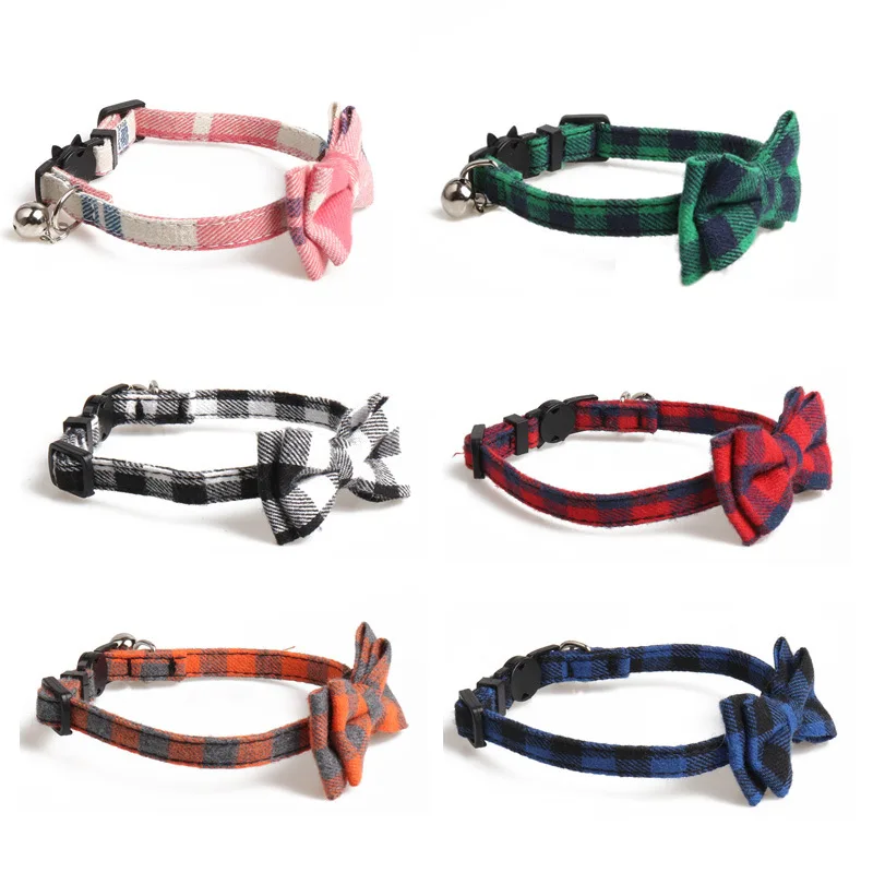 

New pet collar British lattice bow cat collar buckle pet collar with bell, Details page