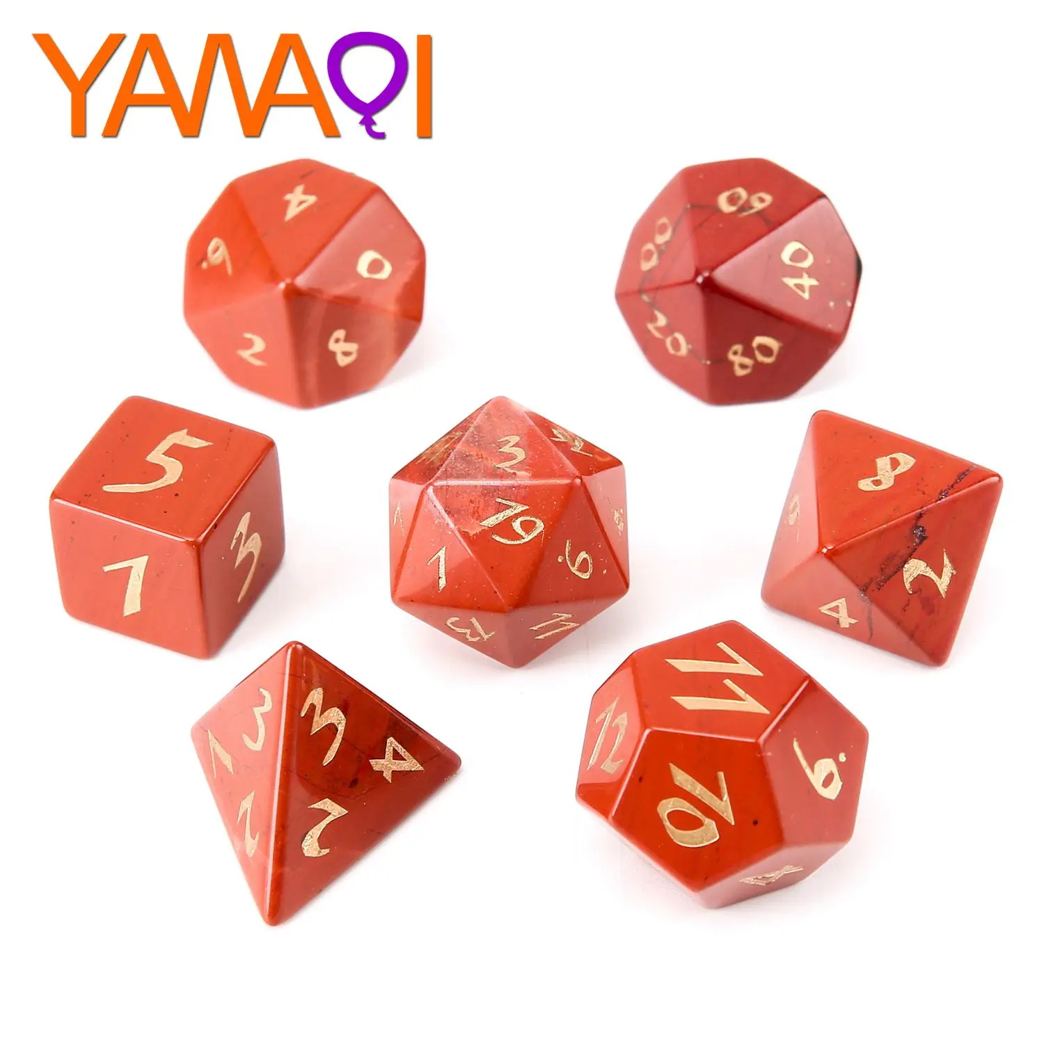 

2021New arrival customize natural red stone polyhedral dice set Customized Red Jasper game dice set Z06