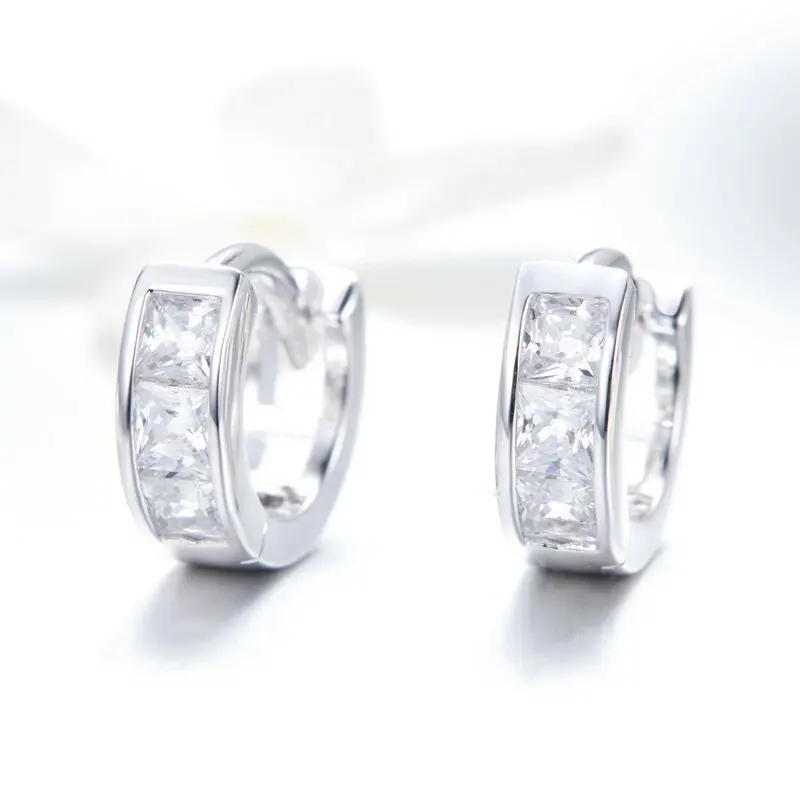 

925 Silver Brilliant Cz Stone Hoop Trendy Earrings