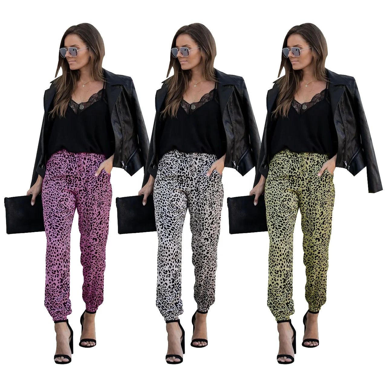 

MT16-502 Leopard print plus size pants elastic waistband women pants
