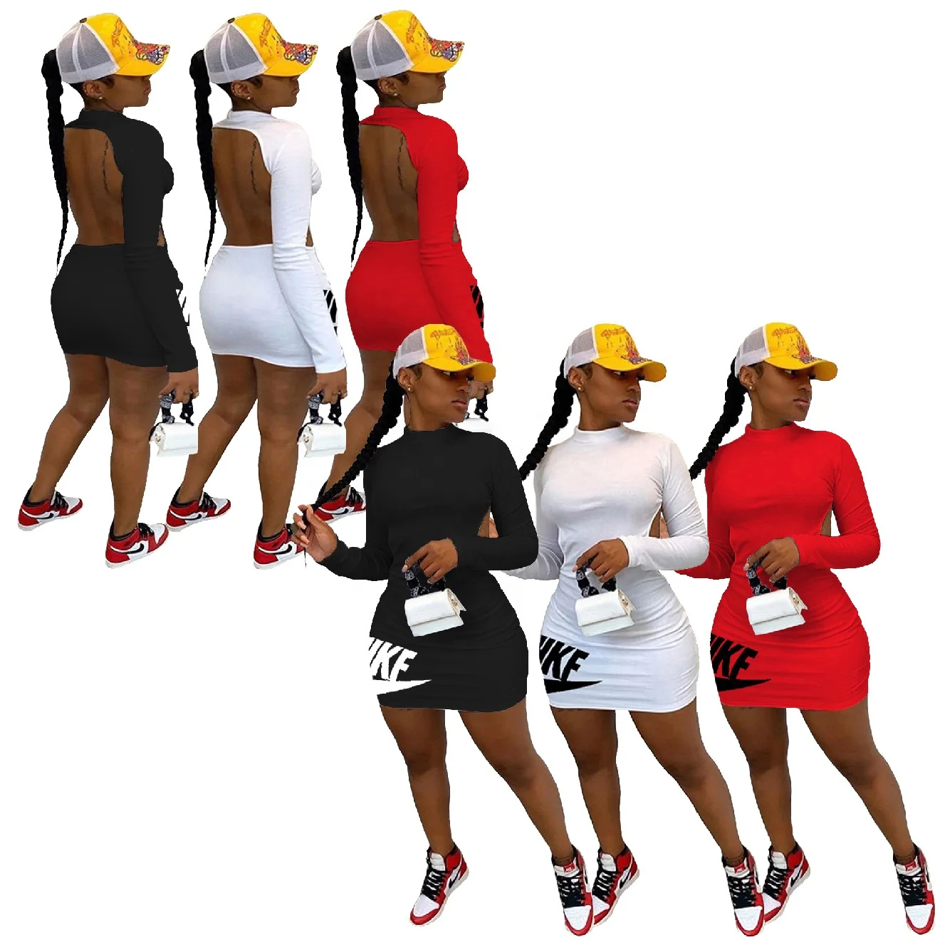 

Casual Evening Dresses Woman Apparel Summer 2021 Fall Stylish Sexy Party Lady Women Clothing Plus Size Bodycon Long Sleeve Dress