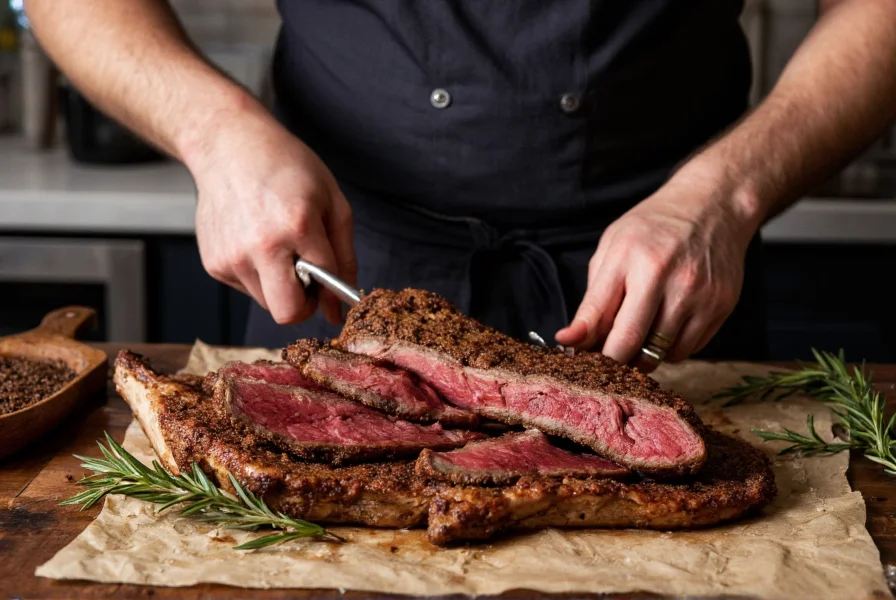 Chef preparing game meat with various juniper berry substitutes including cardamom and rosemary