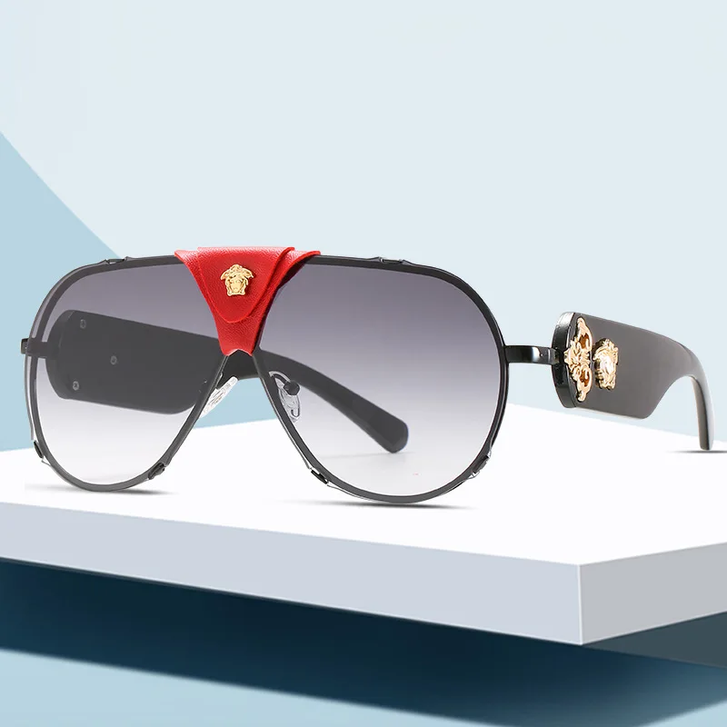 

New men's metal sunglasses fashionable leather buckle head decorative sunglasses hundreds of toad mirrors, 5 color