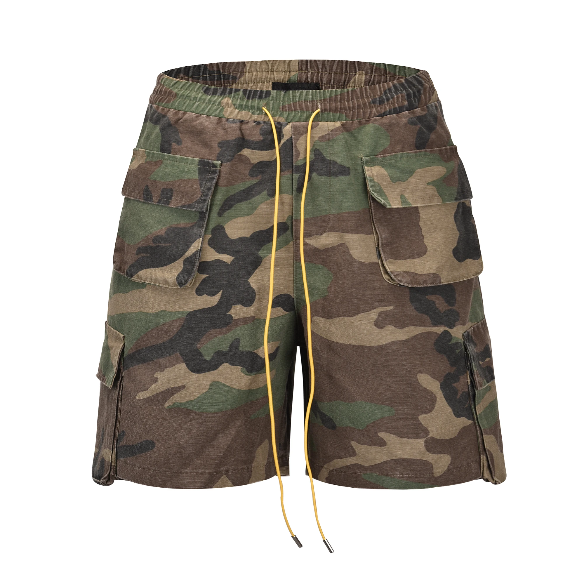 ARTFFEL-Men Camo Print Multi Pockets Jogger Cargo Shorts Denim Cropped Pants