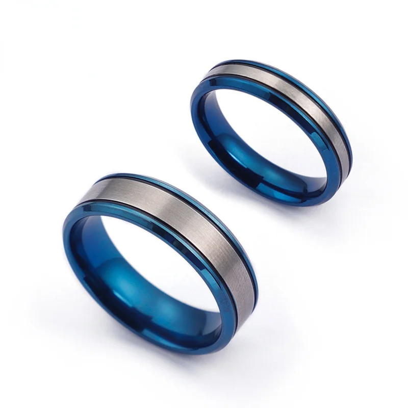 

Wholesale Amazon Supply Blue Steel Men Women Cheap Simple Stainless Steel Couple Ring