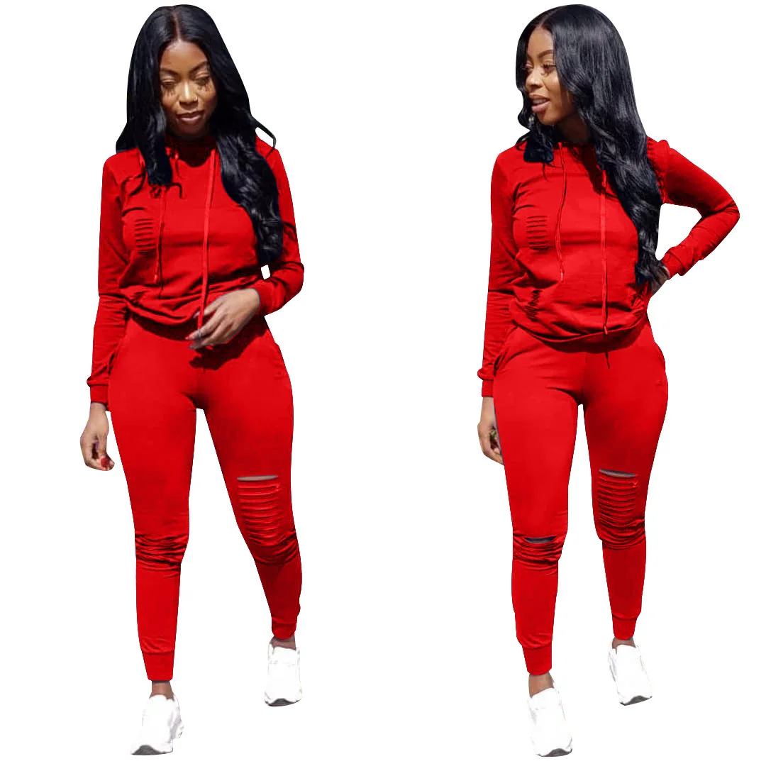 

Hot selling women crop hoodies set plus size casual style solid color two piece jogging suit