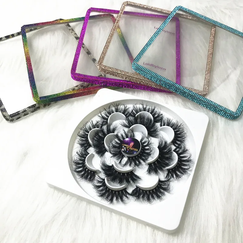 

lashes 3d wholesale eyelashes vendor 7 pairs pack flower trays Full Strip False Eyelashes Type 25mm eyelashes customized box, Natural black