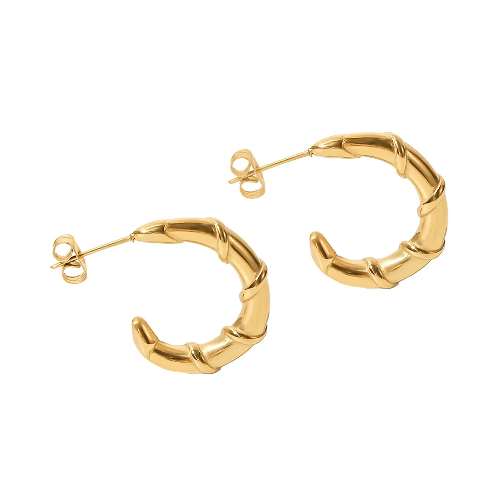 

Trendy Winding Hoop Earrings 18K Gold-plated Stainless Steel Twist Stud Earrings For Women