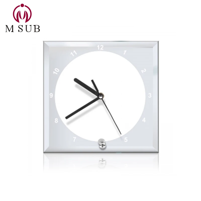 

promotion glass clock blank square home decoration desktop products design photo printing, White