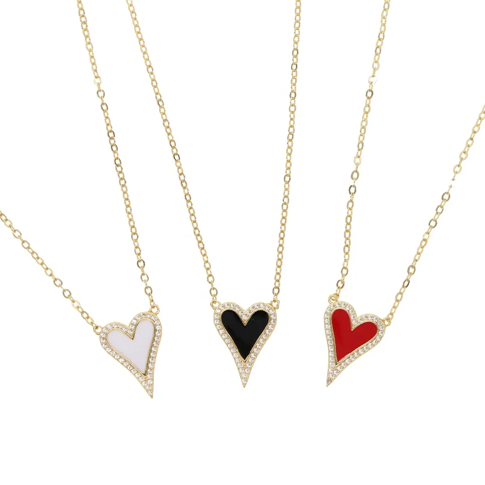 

RED BLACK WHITE enamel romantic heart pendant necklace Gold filled girlfriend lover gift lovely heart design new jewelry