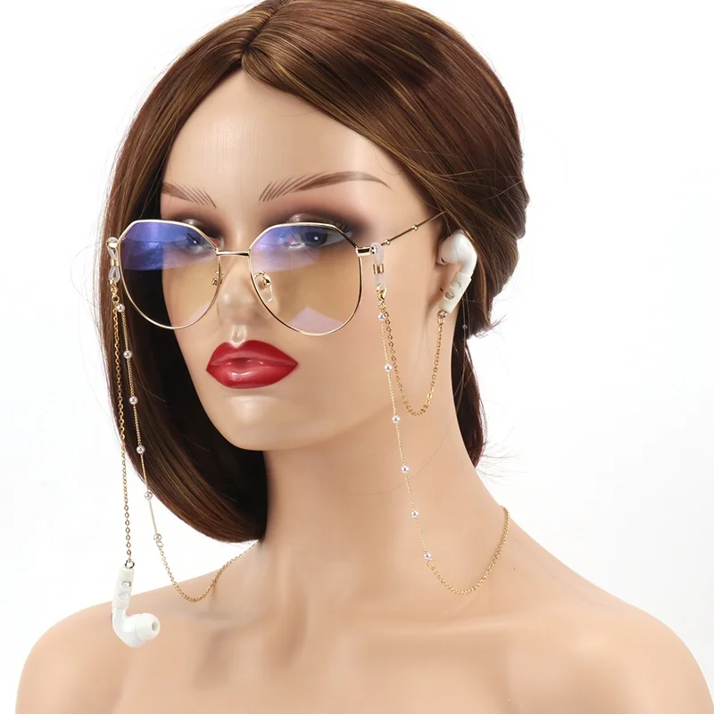 

Luxury White Pearl Beaded Wireless Headphones Chain Versatility Lanyard Earphone Anti Lost Earpods Holder Glasses Chain Necklace