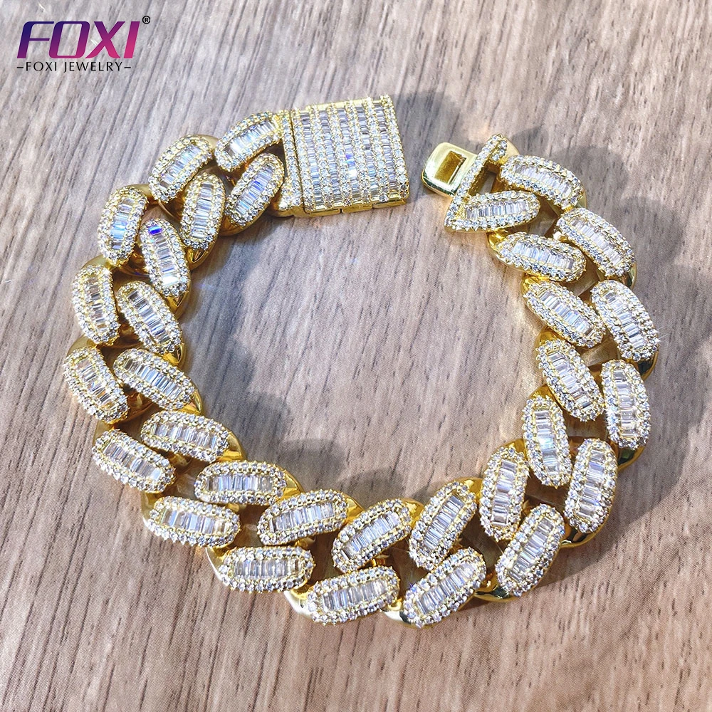 

FOXI jewelry hot sale fashion 18k gold plated bracelet men gold miami cuban link chain zircon bracelets