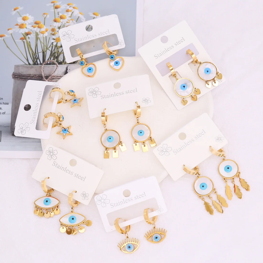 

2022 New Personalized Turkey Blue Eyes Earring Geometric Gold Plated Stainless Steel Earrings Fashion Jewelry