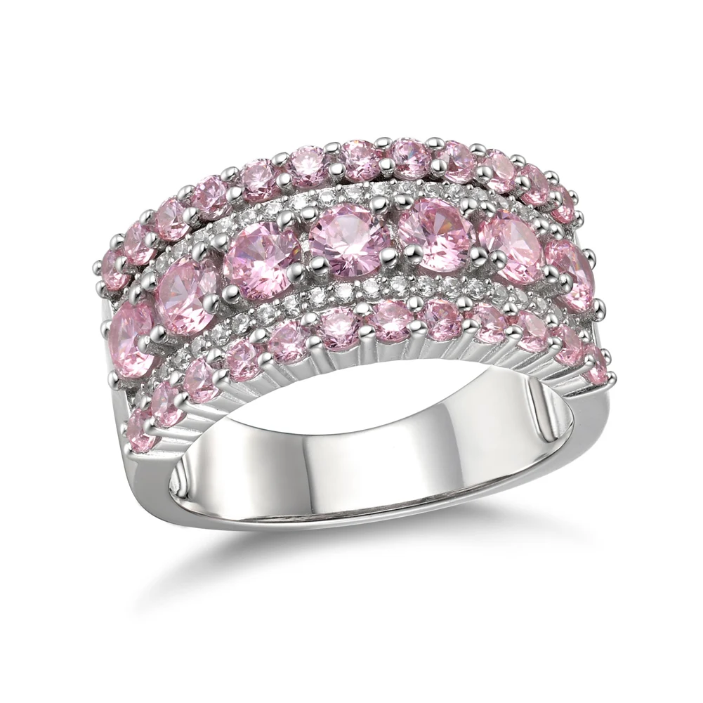 

High Quality Fashion Rings Jewelry Women Pink CZ 925 Sterling Silver wedding rings