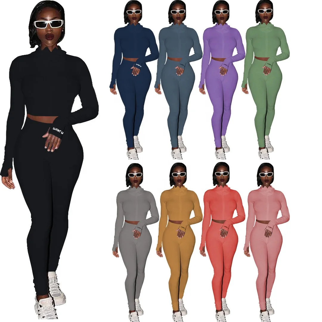 

Ladies Casual Ensemble 2 Pieces Femme Long Sleeve Sporty Winter Apparel Women Thick Gym Sets Fitted Track Suits For Women