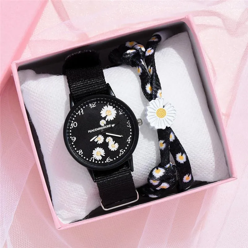 

Kegllect Daisy Women Watch Fashion Quartz Watches Simple Nylon Band Wristwatch with Bracelet, 5 colors