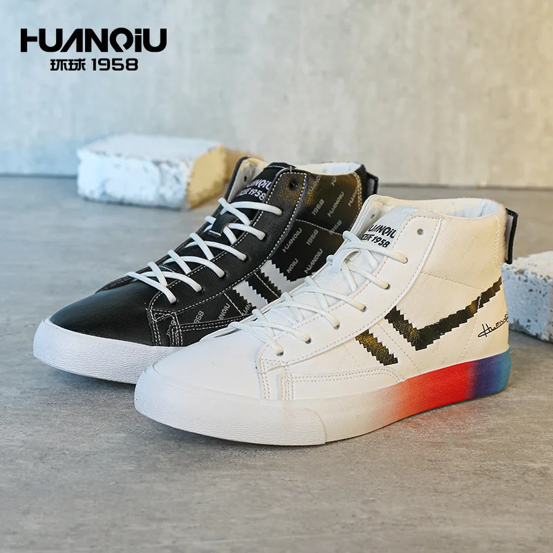 

S8385 HUANQIU Fashion High Top Microfiber Rubber Lace Up Men Sneakers Casual Shoes