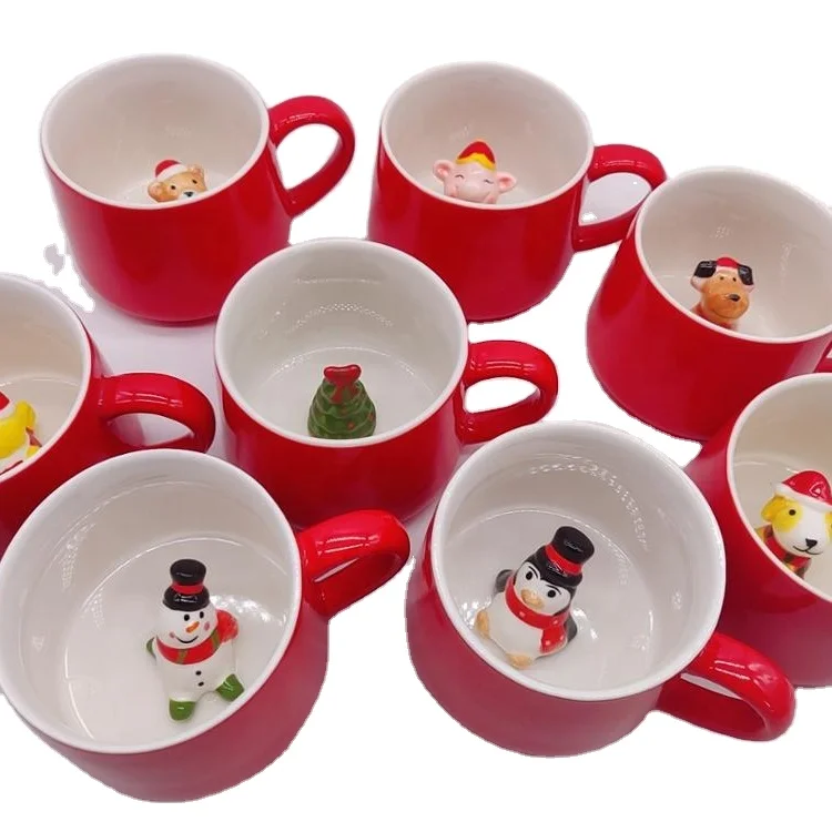 

Wholesale red animals coffee cup christmas ceramic mug with handle