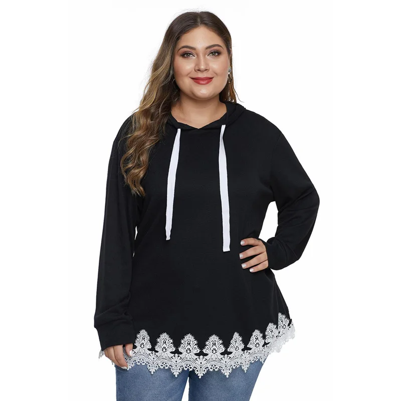 

2020 New Women Plus Size Tops With Lace Trim Supersoft Hoodie Sweatshirt
