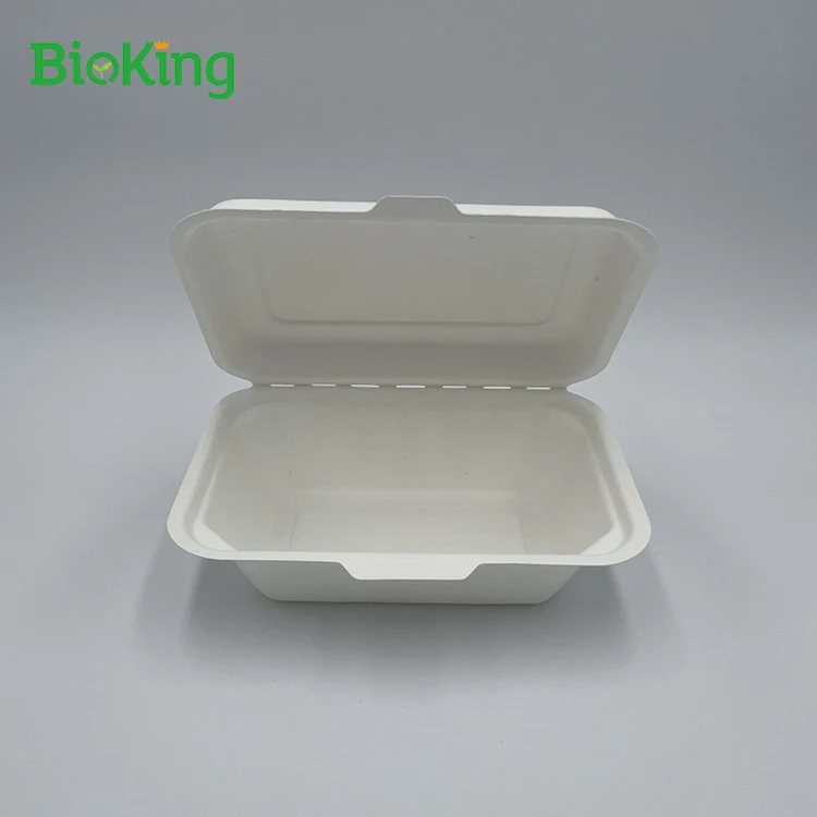 

BioKing sugarcane bagasse pulp biodegradable and compostable disposable lunch box with international quality standard, Bleached;natural