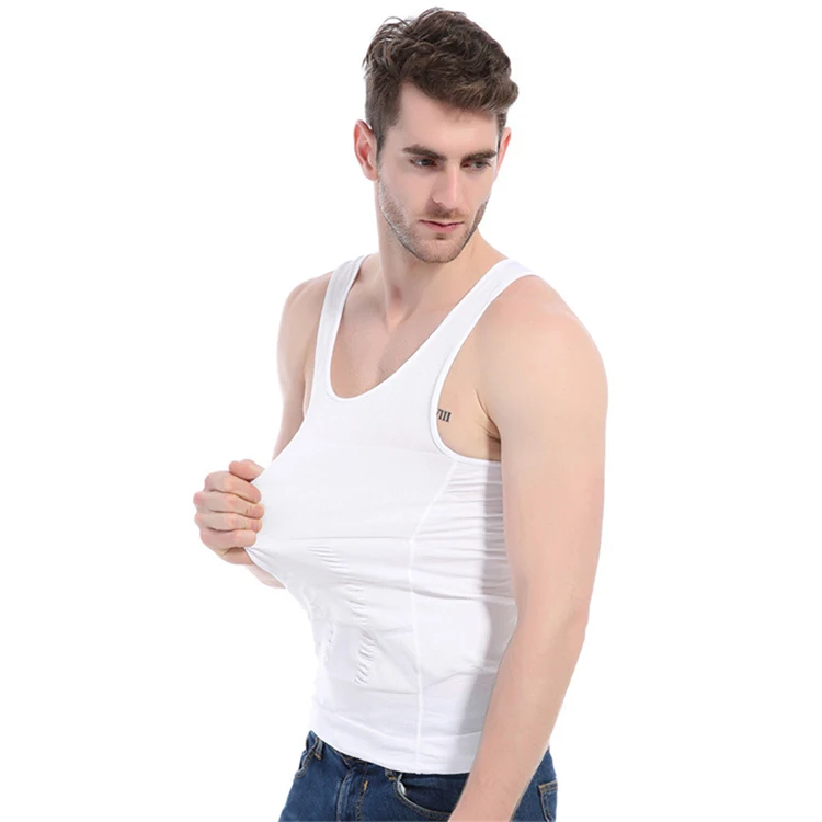 

Amazon Hot Slim Lift Men's Tank Top Slimming Undershirt Corset Solid Compression Vest Body Shaper Adult Male Individual OPP Bag, White/black