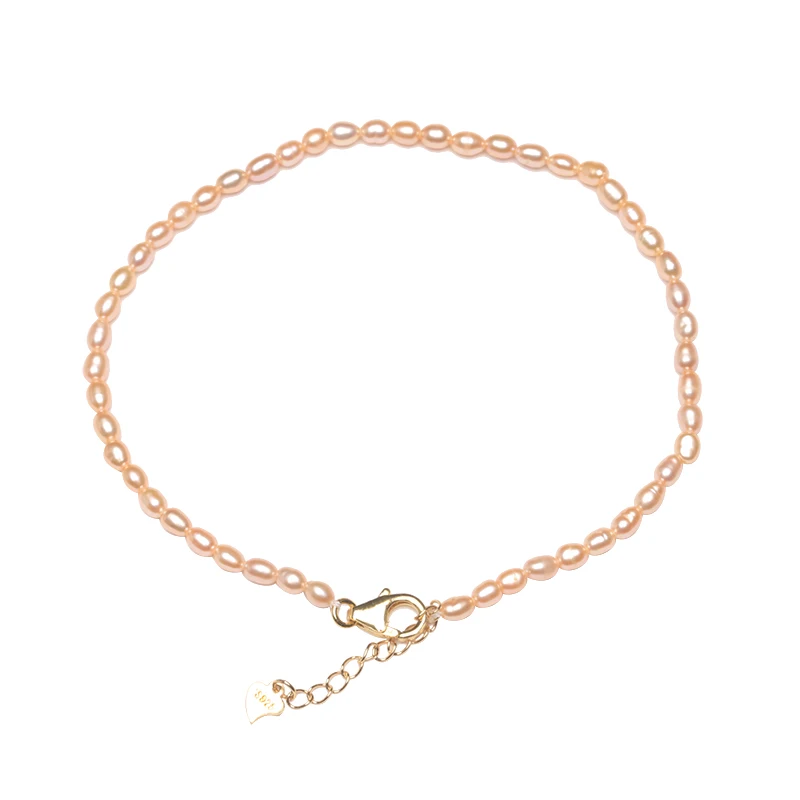 

Natural Pearl Anklets Bracelet Adjustable 925 Sterling Silver rice pearl pink white pearl gift, As shown
